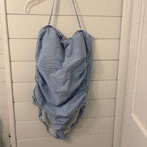 J Crew Blue and White Striped One-Piece Swimsuit